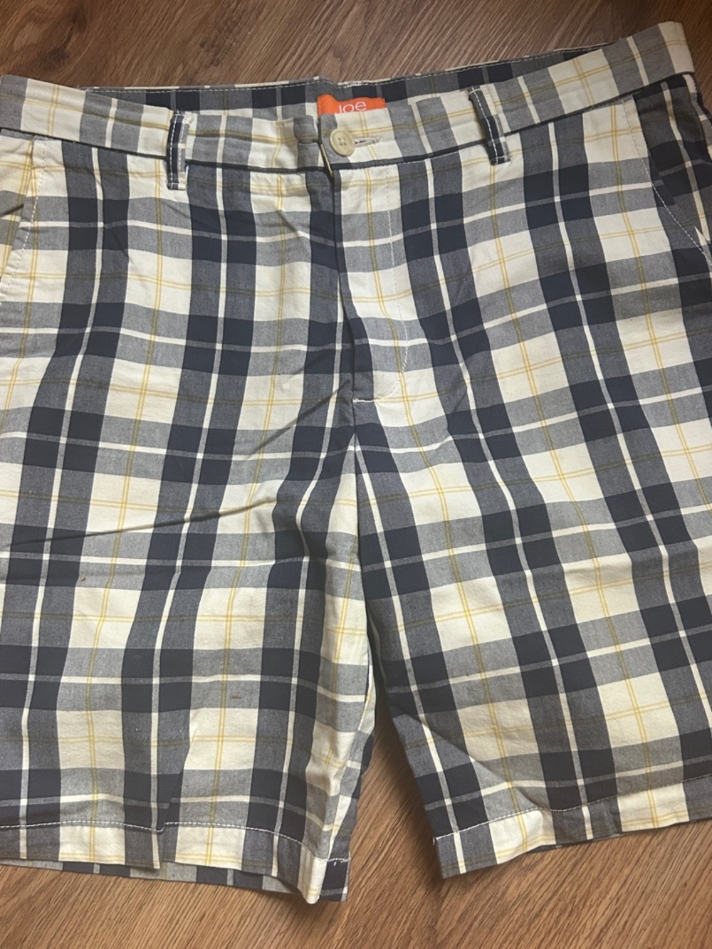 Joe Fresh Men's Plaid Cotton Shorts in White, Gray & Yellow